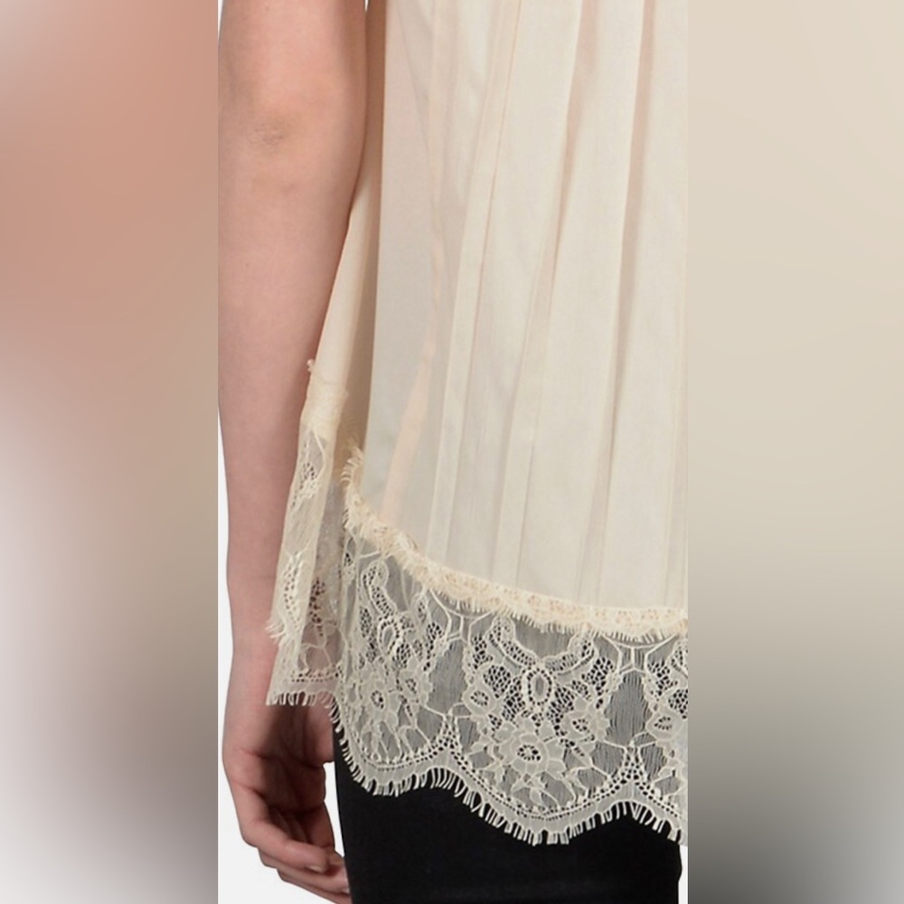 Molly Bracken Knit Top w Pleated Back and Lace Detailing, Cream, sz XS - Picture 4 of 15